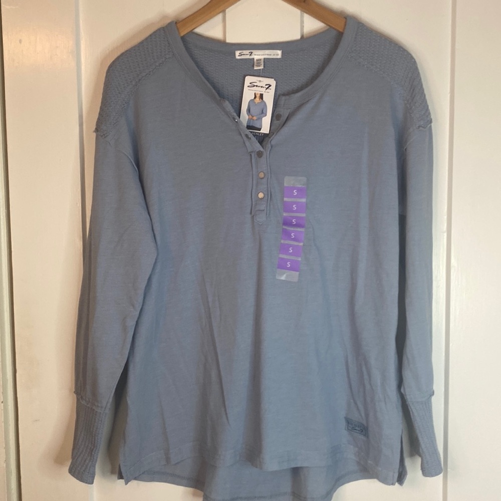 Seven7 easy Henley waffle long sleeve shirt New S